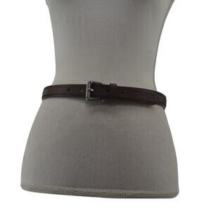 Women's Brown Leather Belt Textile Multicolored Accent Large